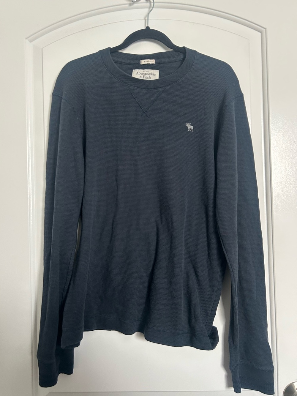 Abercrombie & Fitch Men's Navy Waffle Knit Henley Crewneck Top Size L Preppy 90s